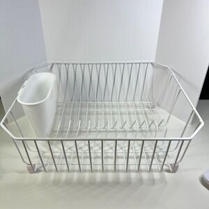 Rubbermaid Dish Drainer White Coated Wire Rack Utensil Holder Kitchen Sink